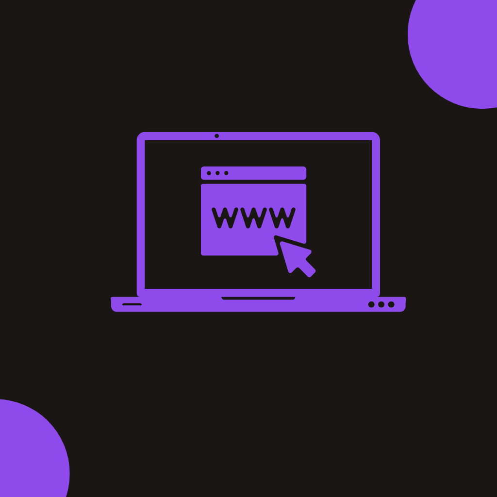 Illustration of a laptop with a website browser window and a cursor clicking on 'WWW,' symbolizing web development or online presence."