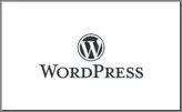 "Black rectangle shaped WordPress logo on white background with black background"